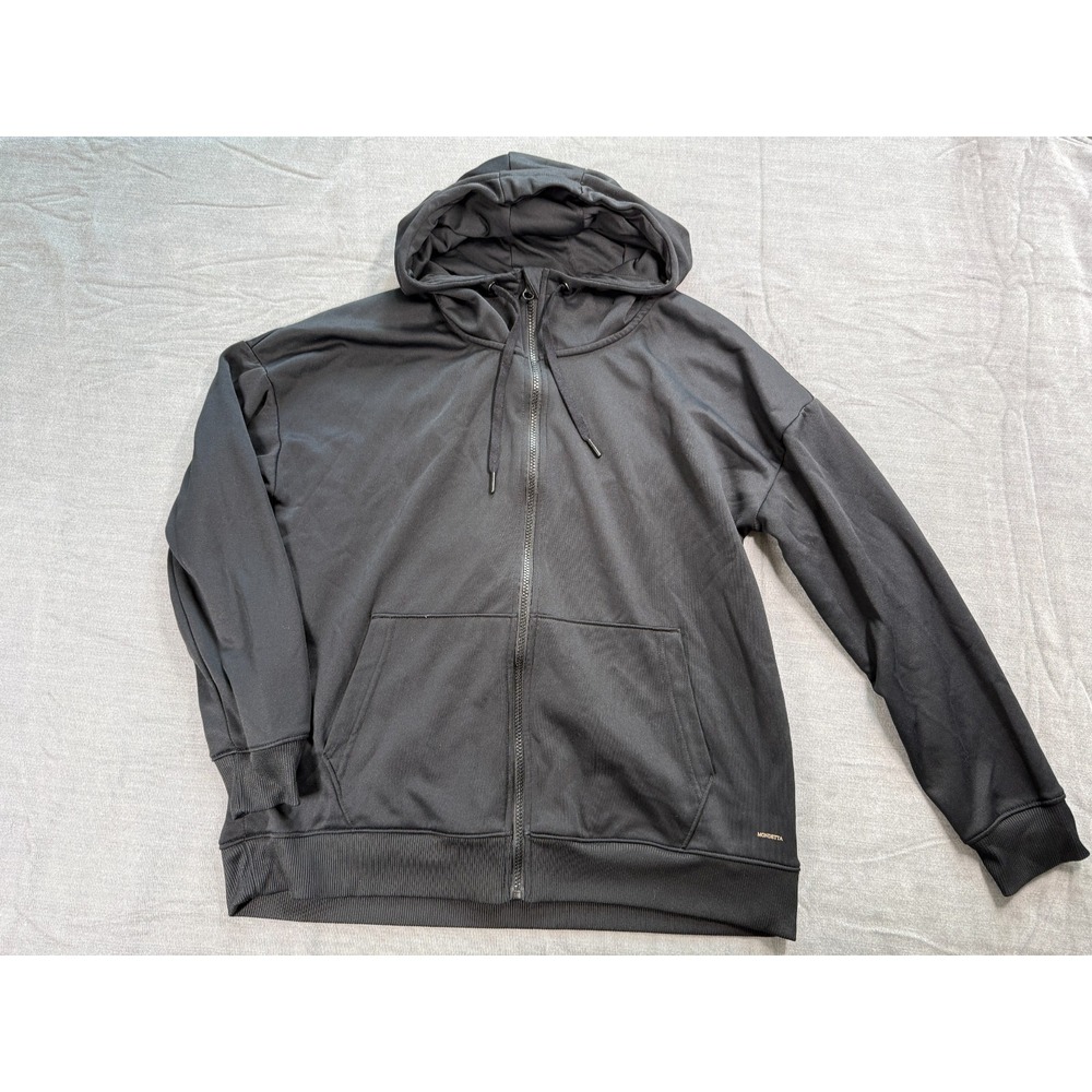 Mondetta Hoodie Mens Large Black Full Zip Fleece Lined Long Sleeve Ribbed Hem